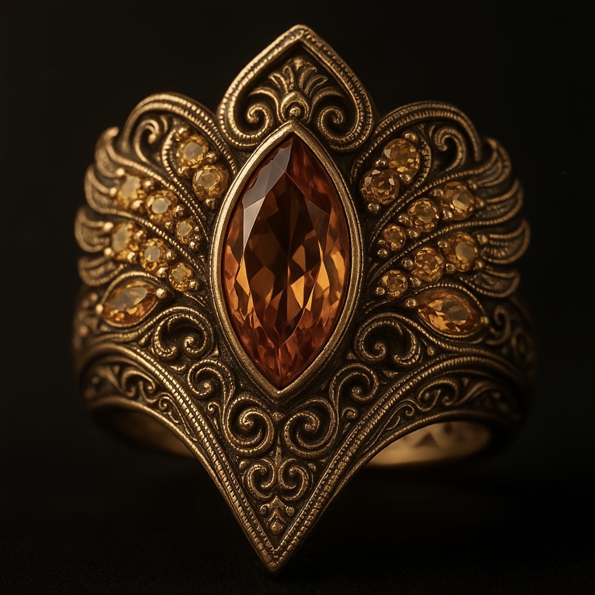 Copper Inlaid Champagne Colored Synthetic Zirconia Ring